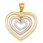 Kép betöltése a galériamegjelenítőbe: 14k Tri Color Gold Hearts Pendant Charm

