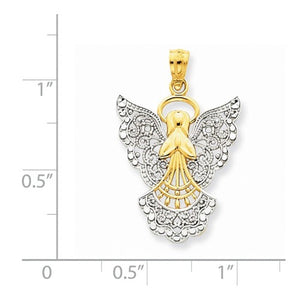 14k Yellow Gold and Rhodium Angel Filigree Pendant Charm