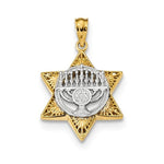 Load image into Gallery viewer, 14k Gold Two Tone Star of David Menorah Pendant Charm
