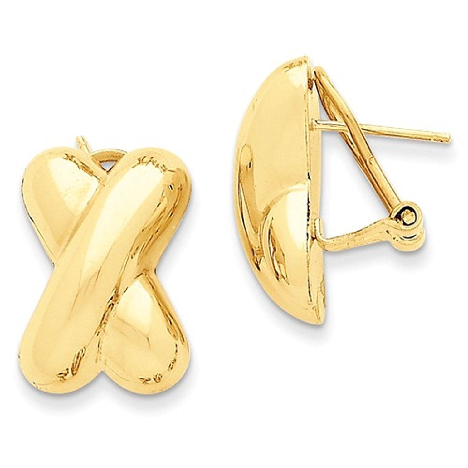 14k Yellow Gold Classic Modern X Omega Clip Back Earrings