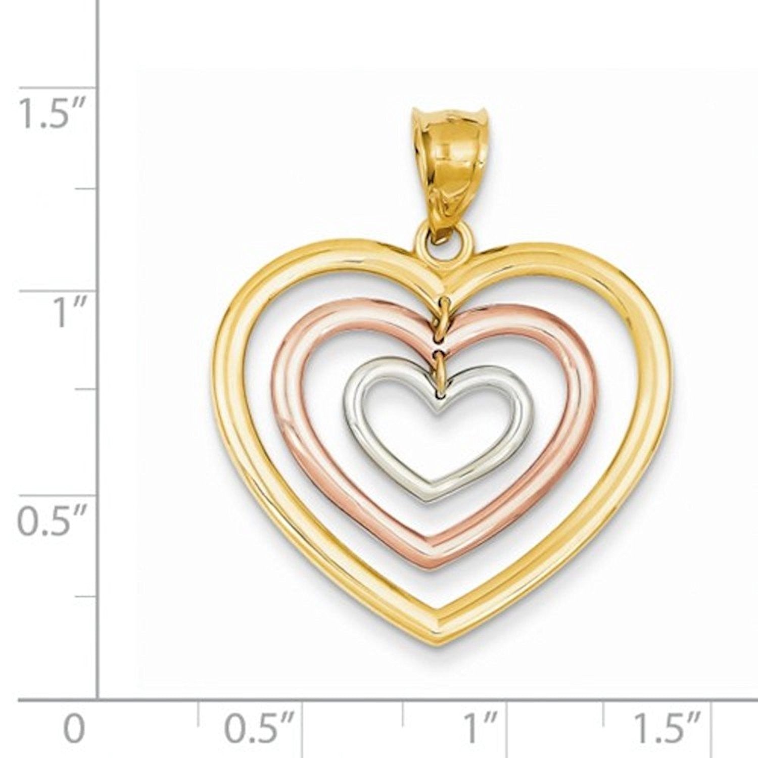 14k Tri Color Gold Hearts Pendant Charm
