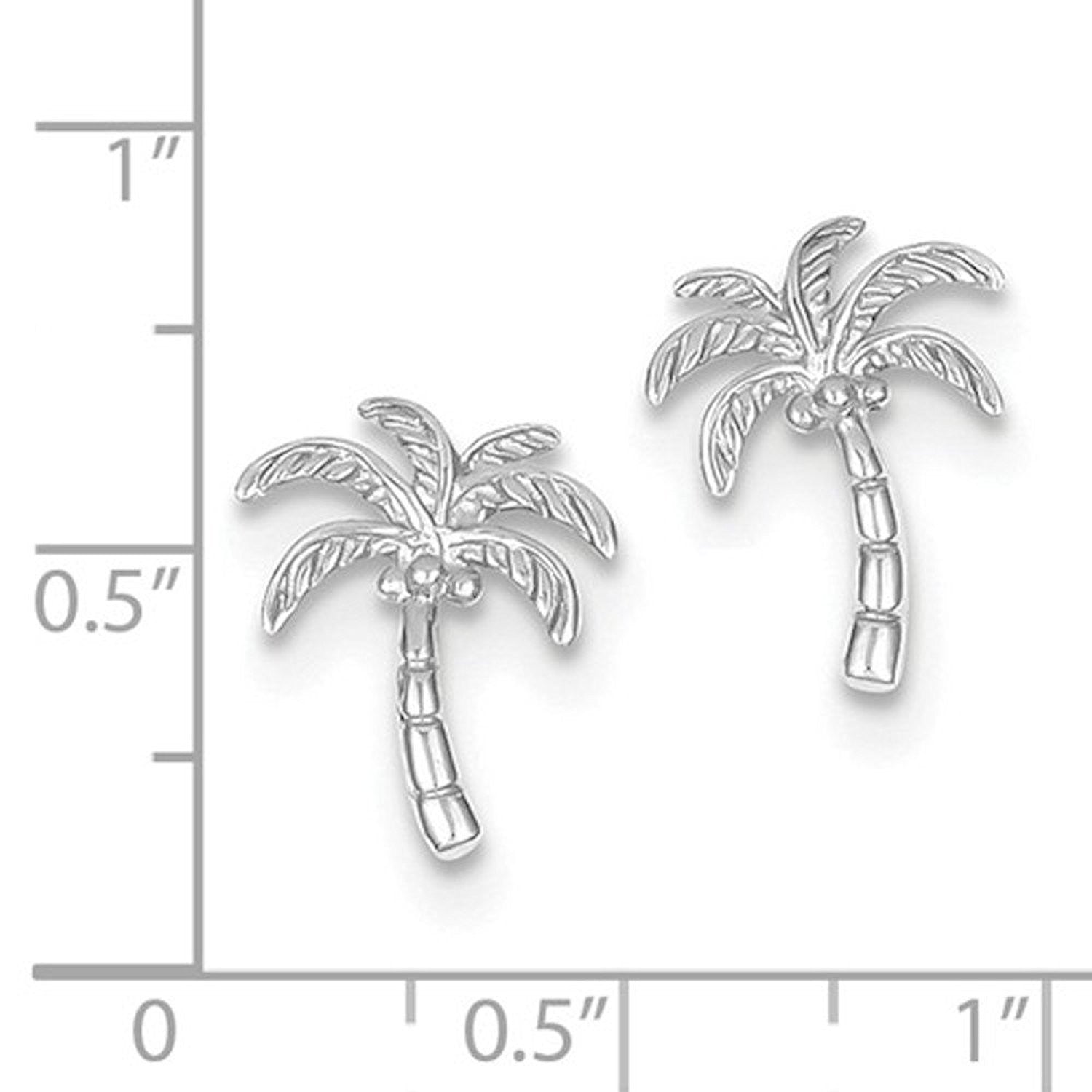 14k White Gold Palm Tree Stud Post Earrings