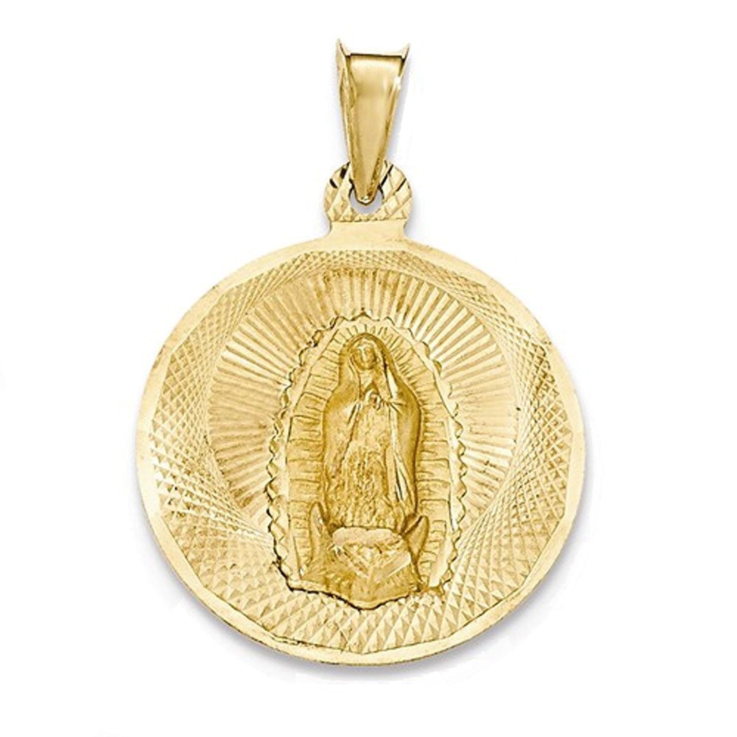 14k Yellow Gold Our Lady of Guadalupe Round Pendant Charm