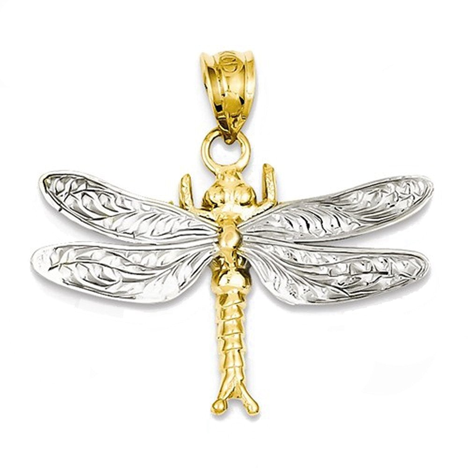 14k Gold Two Tone Dragonfly Pendant Charm
