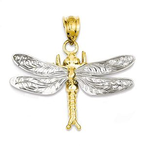 14k Gold Two Tone Dragonfly Pendant Charm