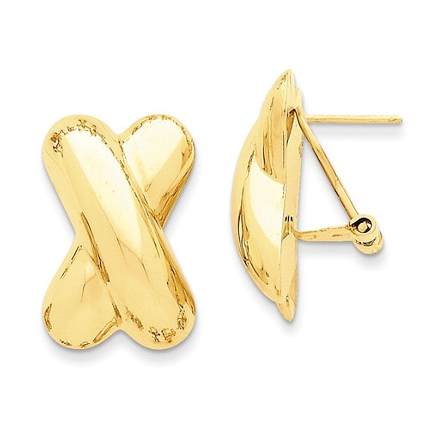 14k Yellow Gold Classic Modern X Omega Clip Back Earrings