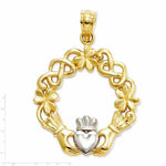 Load image into Gallery viewer, 14k Yellow Gold and Rhodium Claddagh Open Back Pendant Charm - [cklinternational]
