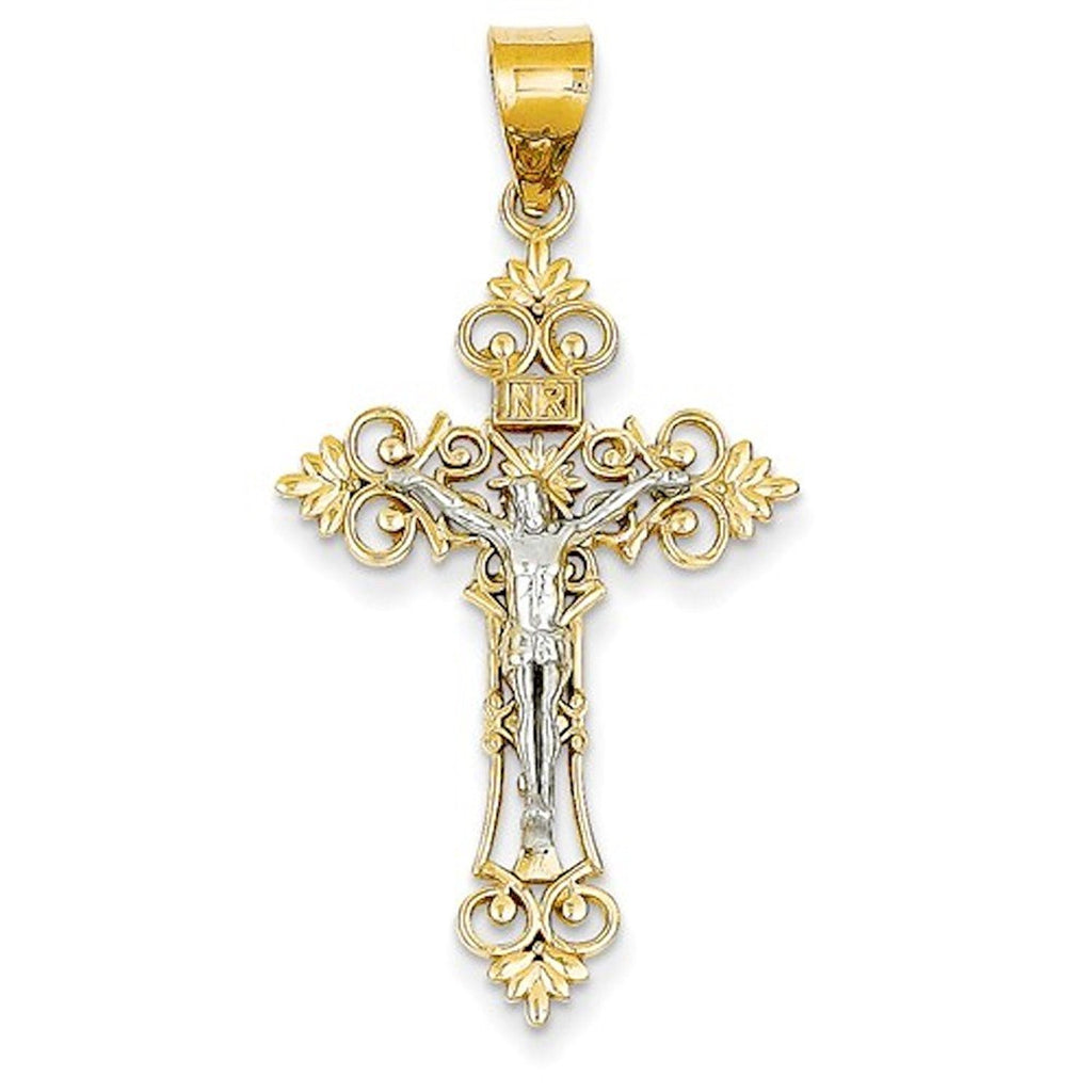 14k Gold Two Tone INRI Crucifix Cross Pendant Charm - [cklinternational]