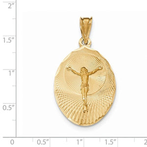 14k Yellow Gold Corpus Crucified Christ Oval Large Pendant Charm