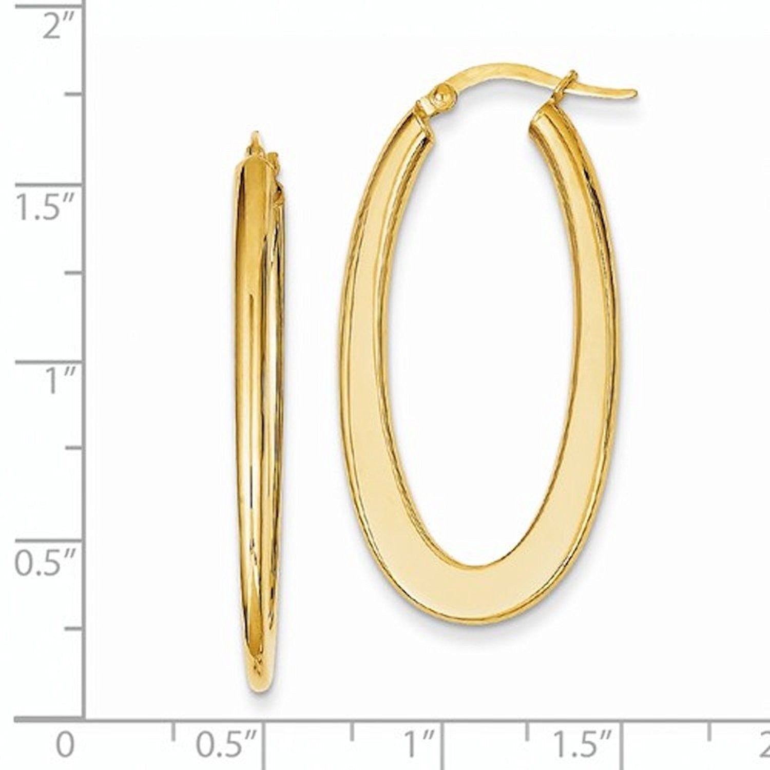 14k Yellow Gold Modern Contemporary Geometric Tapered Oval Hoop Earrings