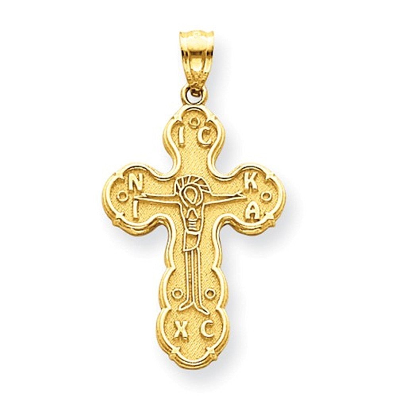 14k Yellow Gold Crucifix Eastern Orthodox Cross Pendant Charm