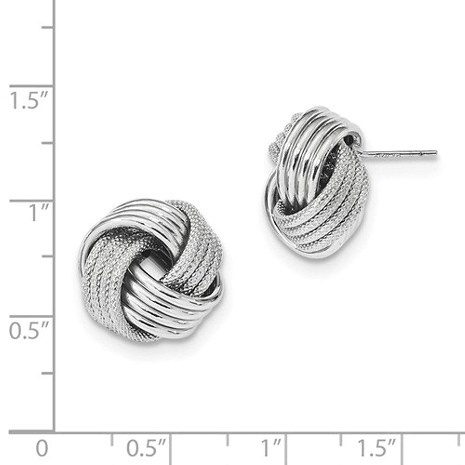 14k White Gold 15mm Classic Love Knot Stud Post Earrings