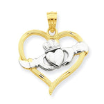 Lataa kuva Galleria-katseluun, 14k Yellow Gold and Rhodium Heart Claddagh Pendant Charm
