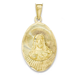 14k Yellow Gold Sacred Heart of Jesus Oval Pendant Charm