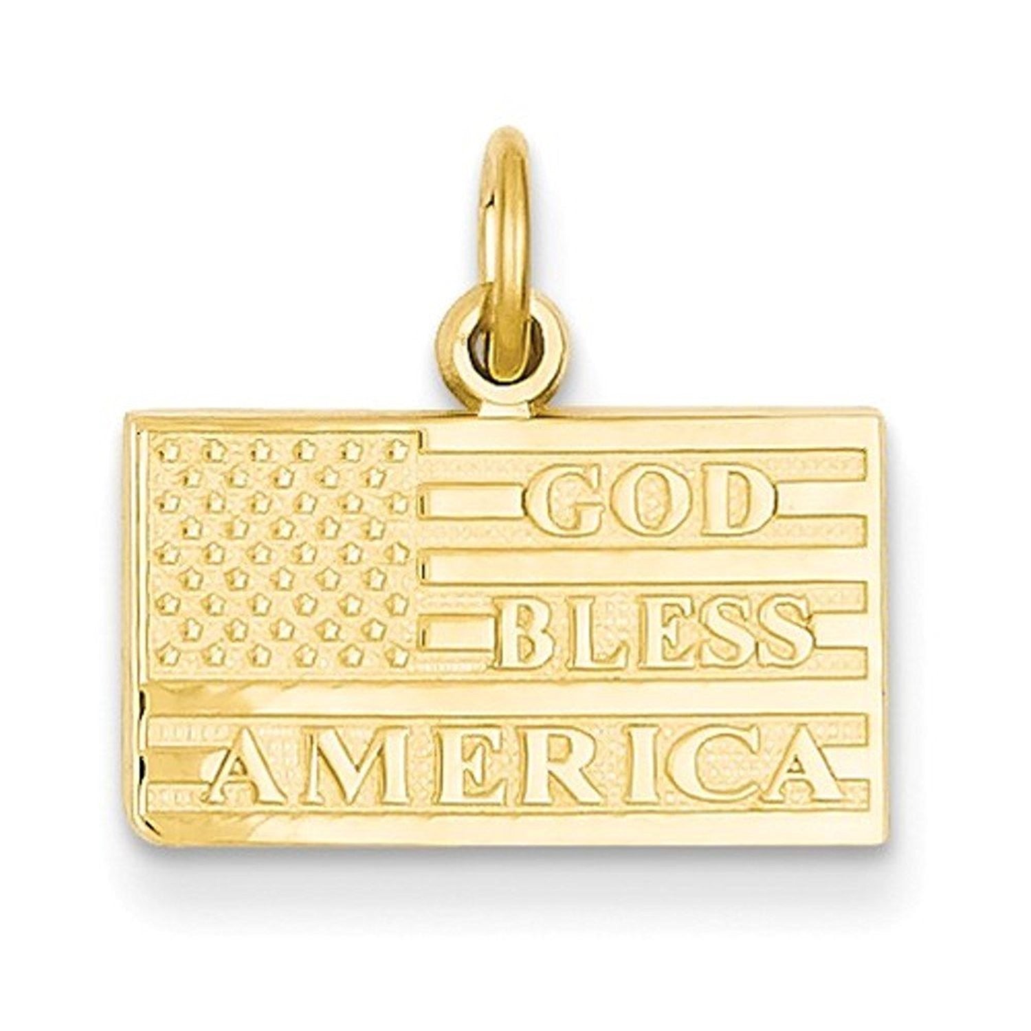 14k Yellow Gold God Bless America Flag Pendant Charm - [cklinternational]