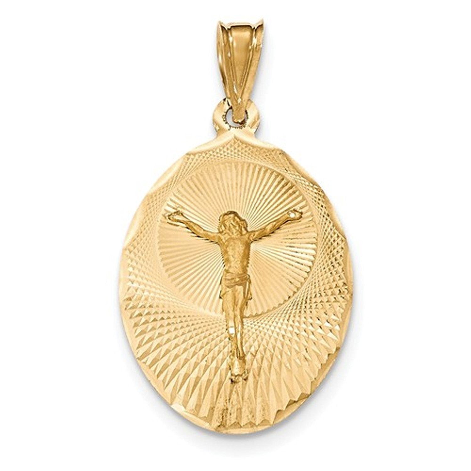 14k Yellow Gold Corpus Crucified Christ Oval Large Pendant Charm