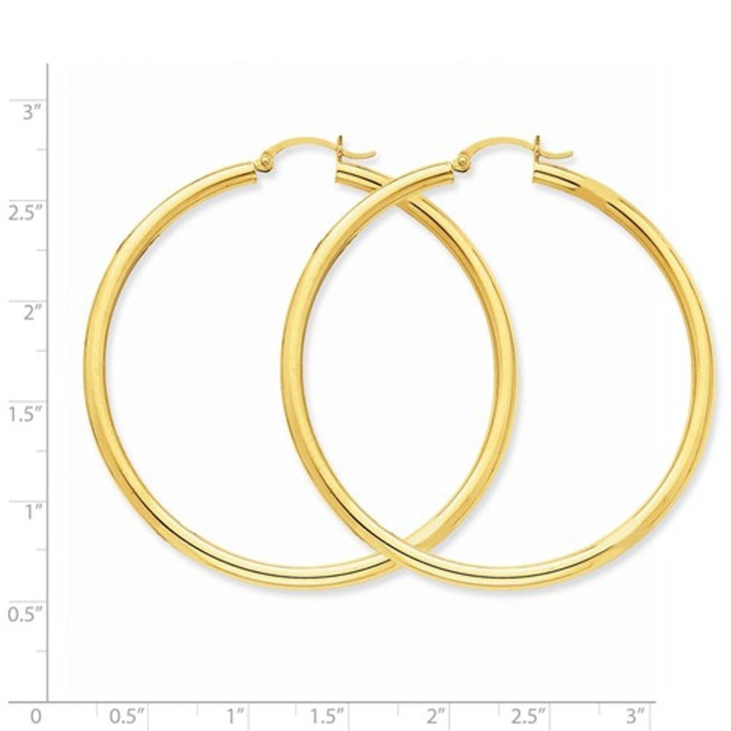 14K Yellow Gold 55mm x 3mm Lightweight Round Hoop Earrings