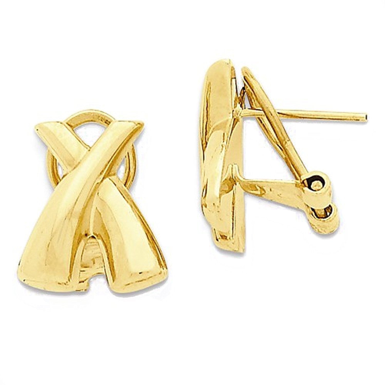 14k Yellow Gold Modern Contemporary X Omega Post Earrings