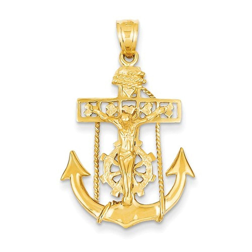 14k Yellow Gold Mariners Cross Crucifix Pendant Charm - [cklinternational]