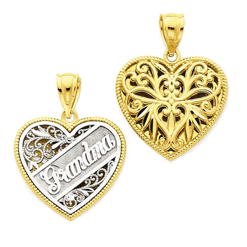 14k Gold Two Tone Grandma Heart Reversible Pendant Charm - [cklinternational]