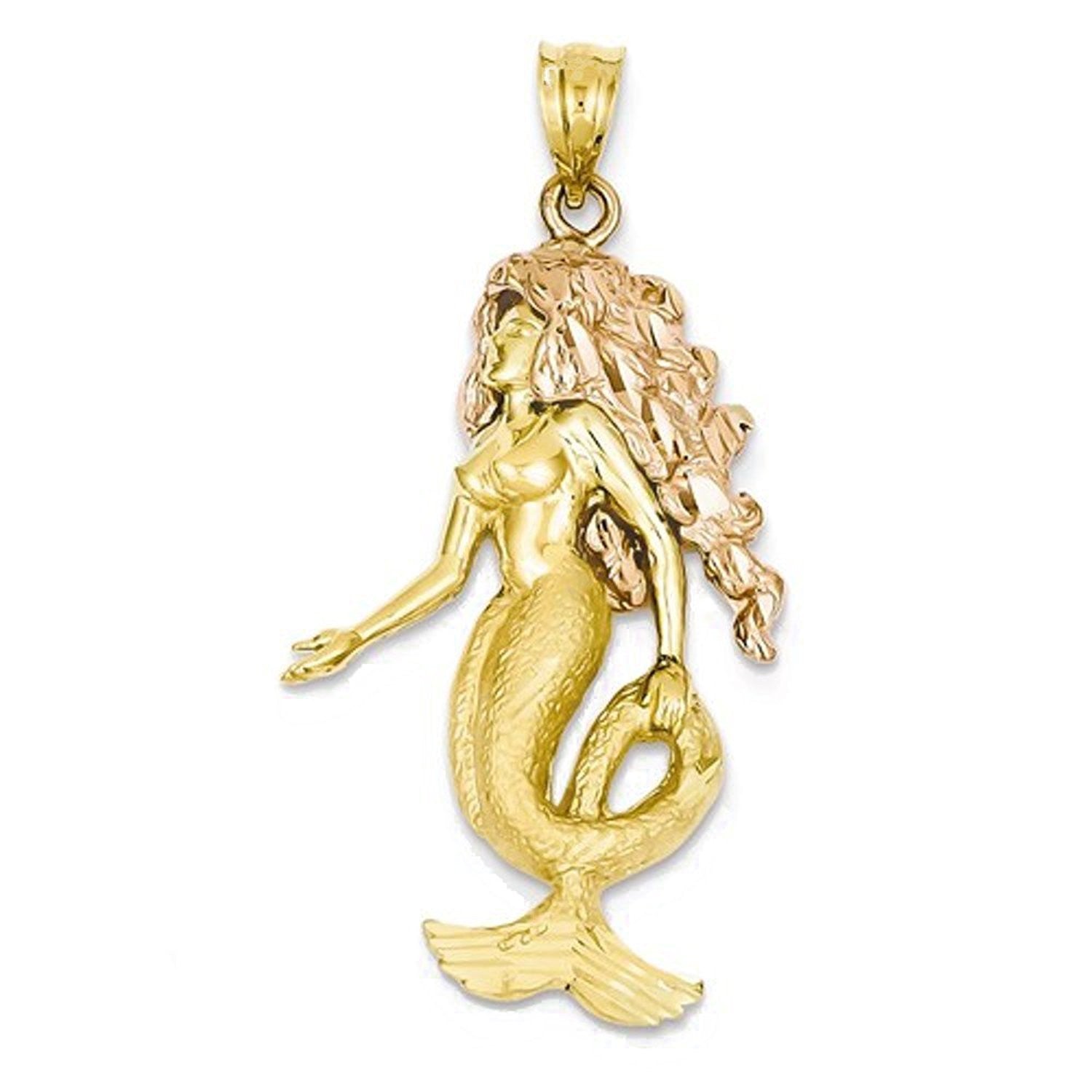 14k Gold Two Tone Mermaid Open Back Pendant Charm