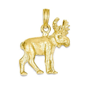 14k Yellow Gold Moose 3D Small Pendant Charm