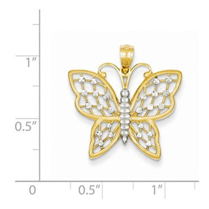 14k Yellow Gold and Rhodium Butterfly Pendant Charm