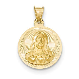 14k Yellow Gold Sacred Heart of Jesus Round Pendant Charm