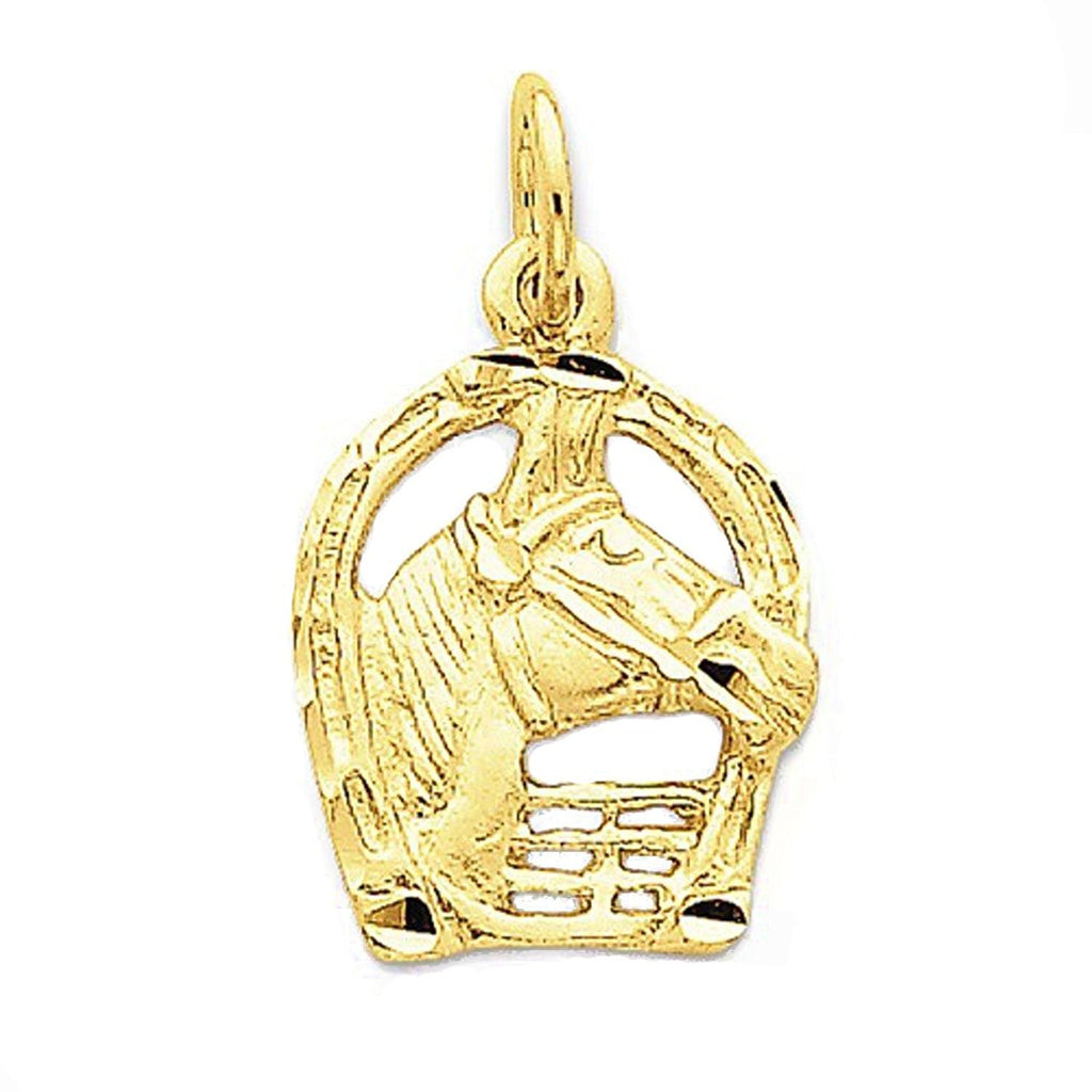 14k yellow gold horse head horseshoe pendant charm