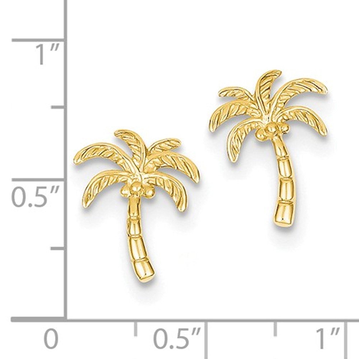 14k Yellow Gold Palm Tree Stud Post Earrings