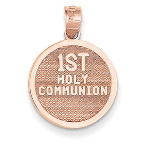 14k Rose Gold Cross 1st Communion Reversible Pendant Charm