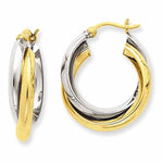 Carregar imagem no visualizador da galeria, 14K Gold Two Tone 21mmx19mmx6mm Modern Contemporary Double Hoop Earrings
