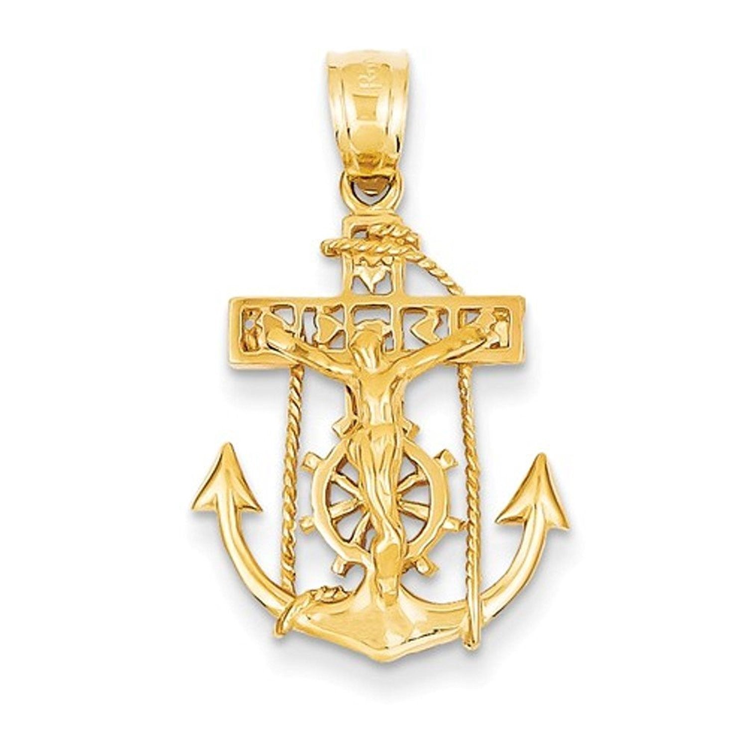 14k Yellow Gold Mariners Cross Crucifix Pendant Charm