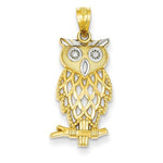 Kép betöltése a galériamegjelenítőbe: 14k Yellow Gold and Rhodium Owl Pendant Charm

