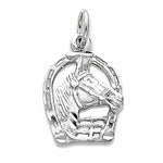 Load image into Gallery viewer, 14k White Gold Horse Head Horseshoe Pendant Charm
