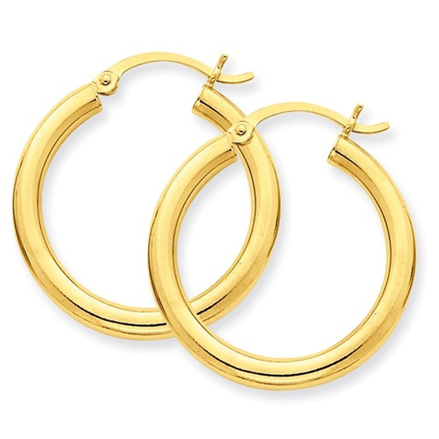 14K Yellow Gold 25mm x 3mm Classic Round Hoop Earrings