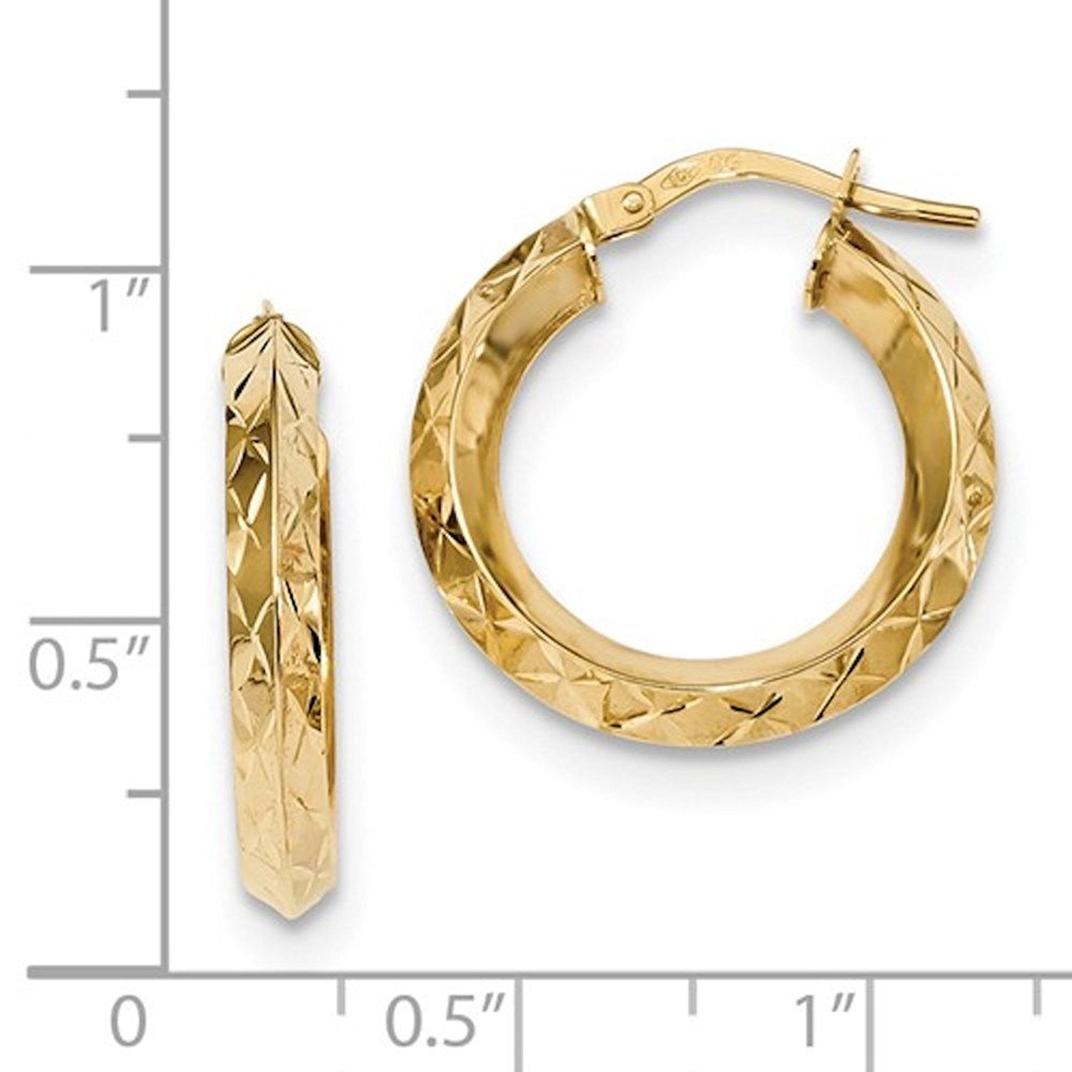 14K Yellow Gold 21mmx21mmx3.25mm Modern Contemporary Round Hoop Earrings