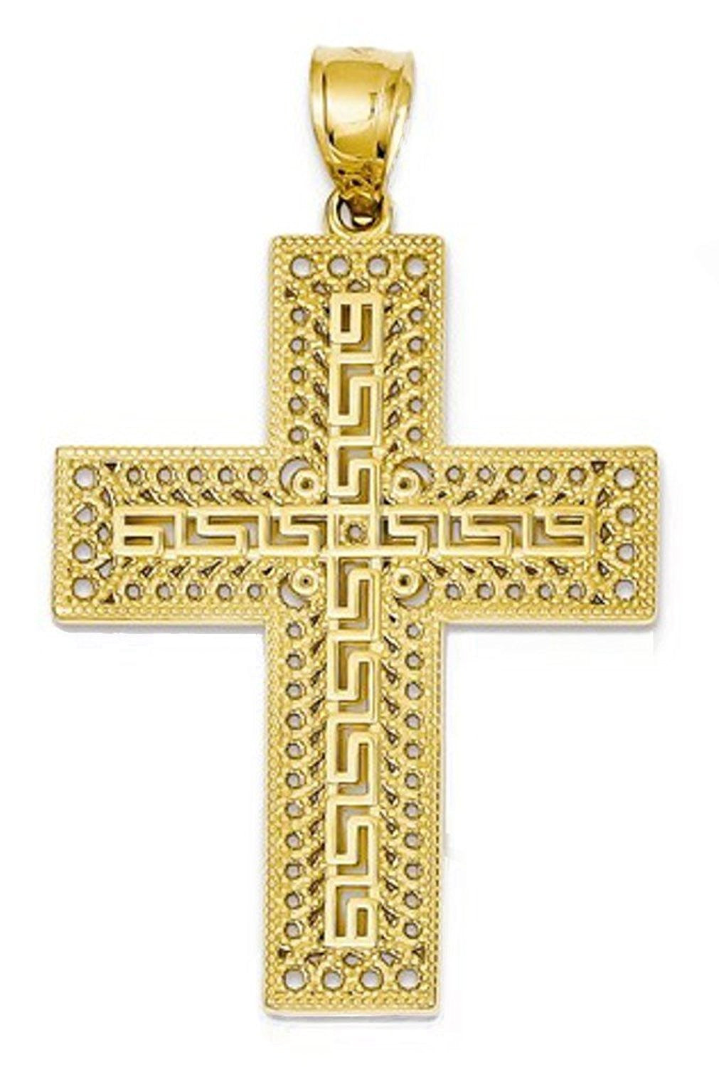 14k Yellow Gold Greek Key Cross Open Back Pendant Charm - [cklinternational]