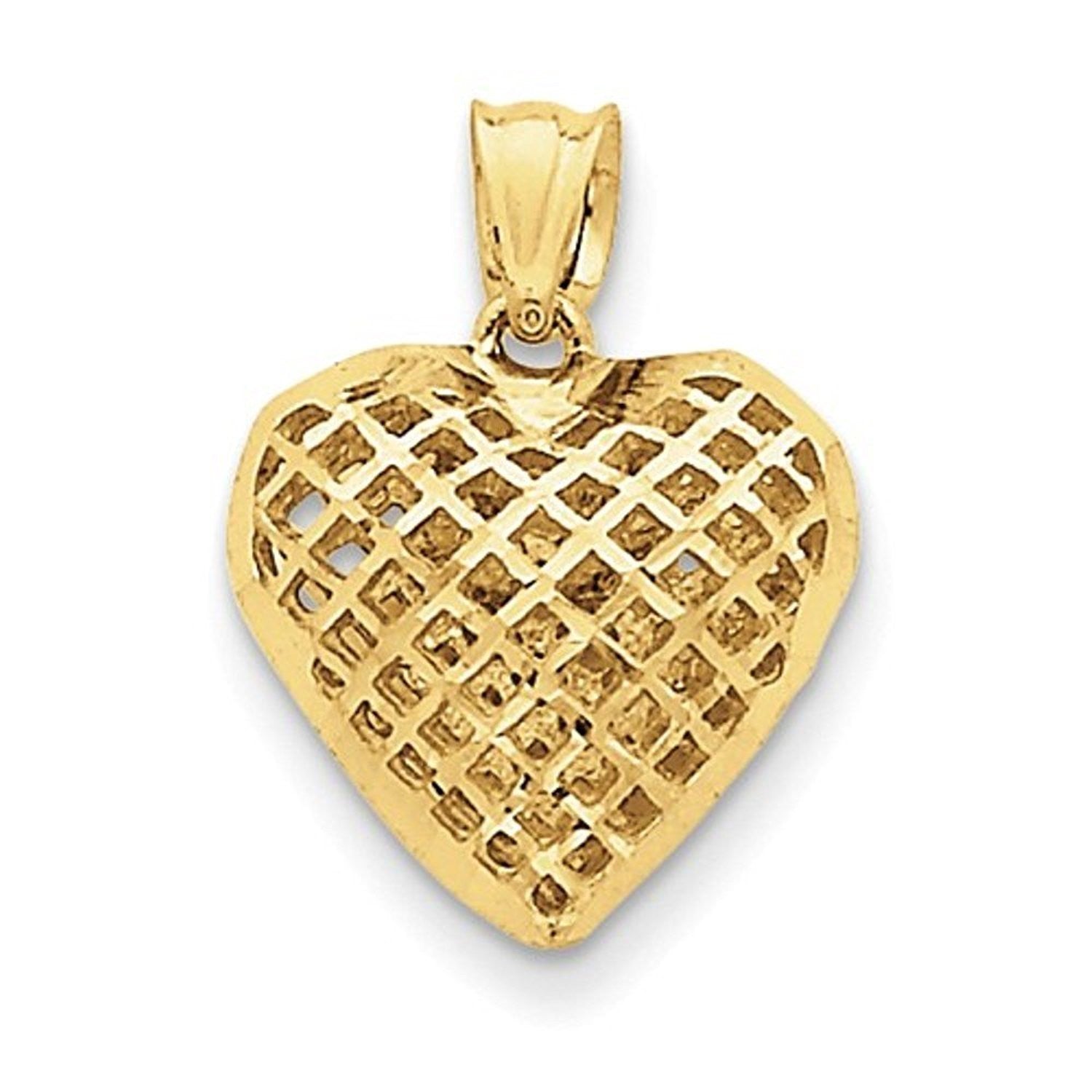 14k Yellow Gold Puffy Heart Cage Hollow Pendant Charm