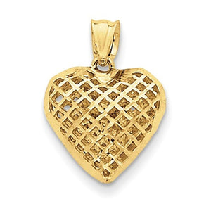 14k Yellow Gold Puffy Heart Cage Hollow Pendant Charm