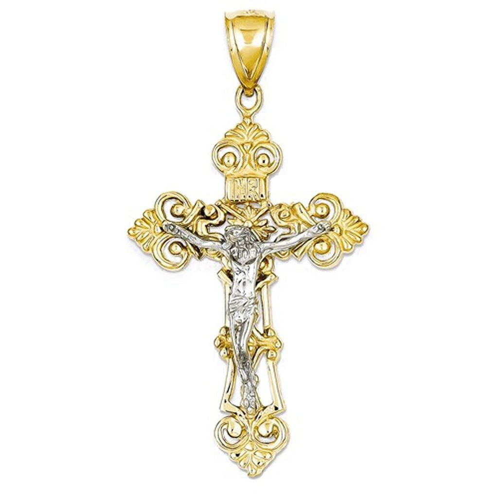 14k Gold Two Tone Crucifix Cross Open Back Pendant Charm - [cklinternational]
