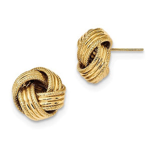 14k Yellow Gold 14mm Classic Love Knot Stud Post Earrings
