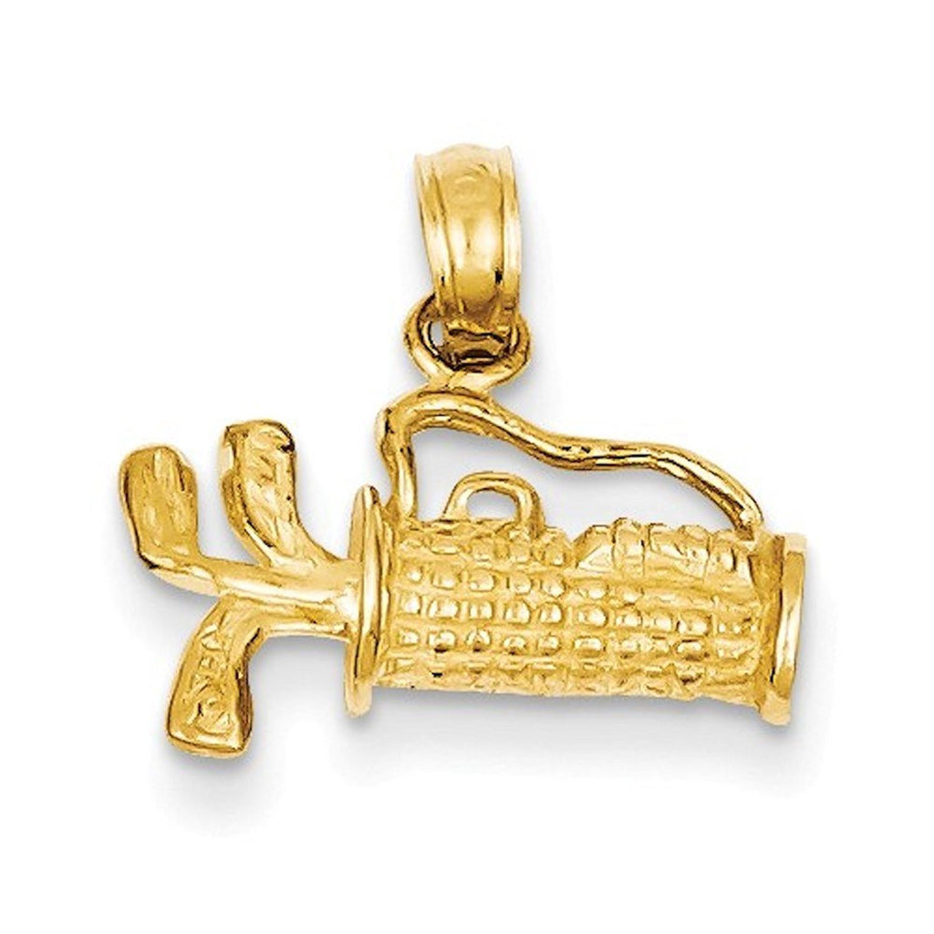14k yellow gold golf clubs bag golfing 3d pendant charm
