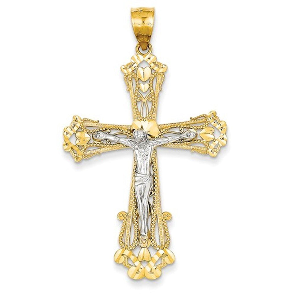 14k Gold Two Tone Crucifix Cross Large Pendant Charm - [cklinternational]