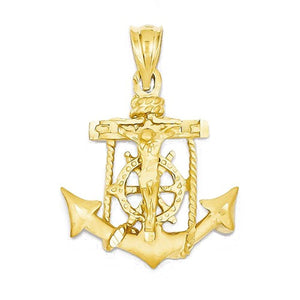 14k Yellow Gold Mariners Cross Crucifix Pendant Charm - [cklinternational]