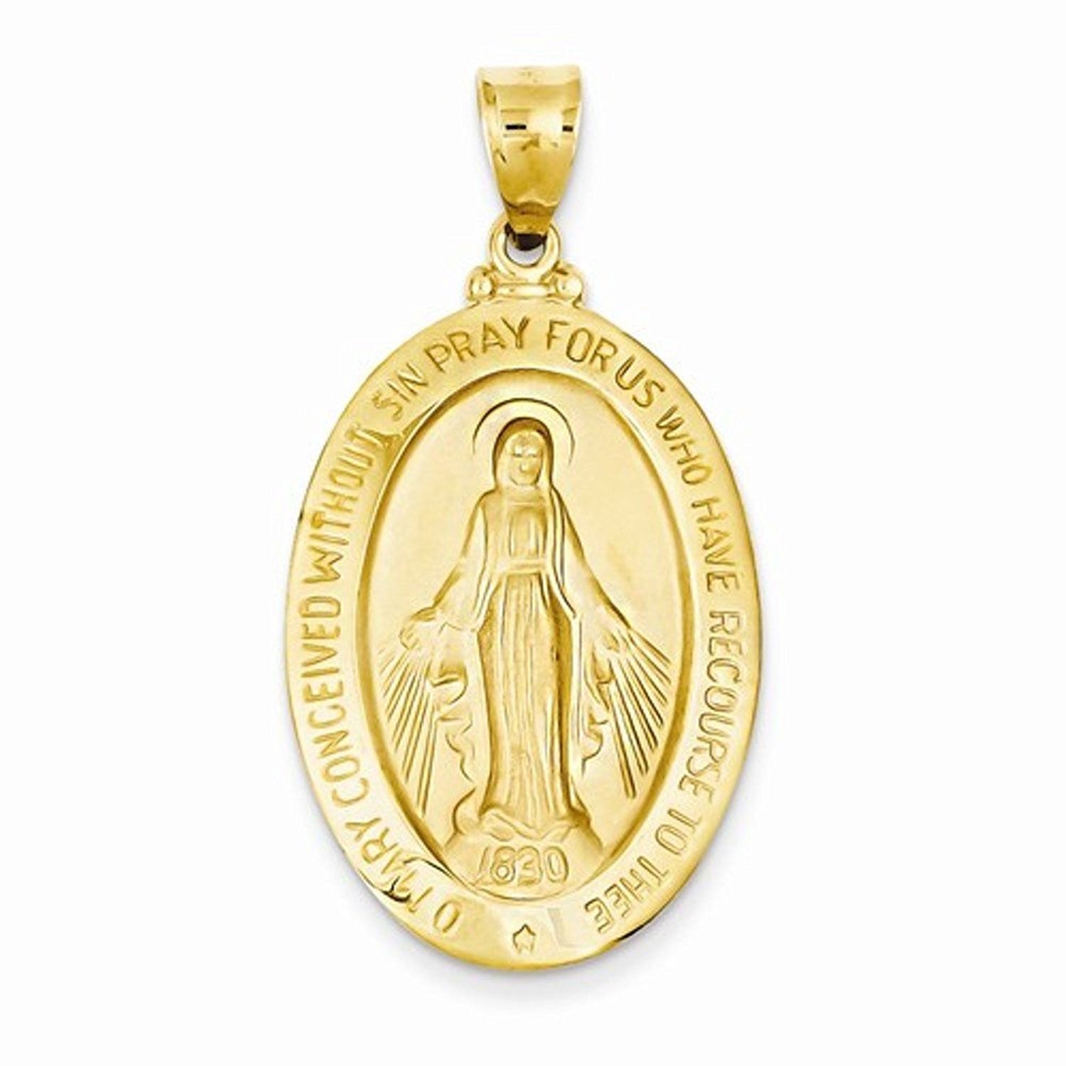 14k Yellow Gold Blessed Virgin Mary Miraculous Medal Pendant Charm