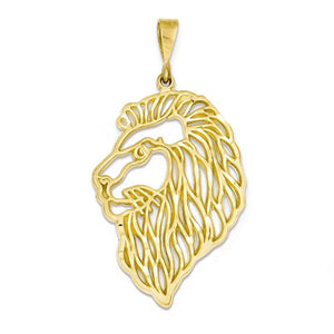 14k Yellow Gold Lion Head Cut Out Pendant Charm - [cklinternational]