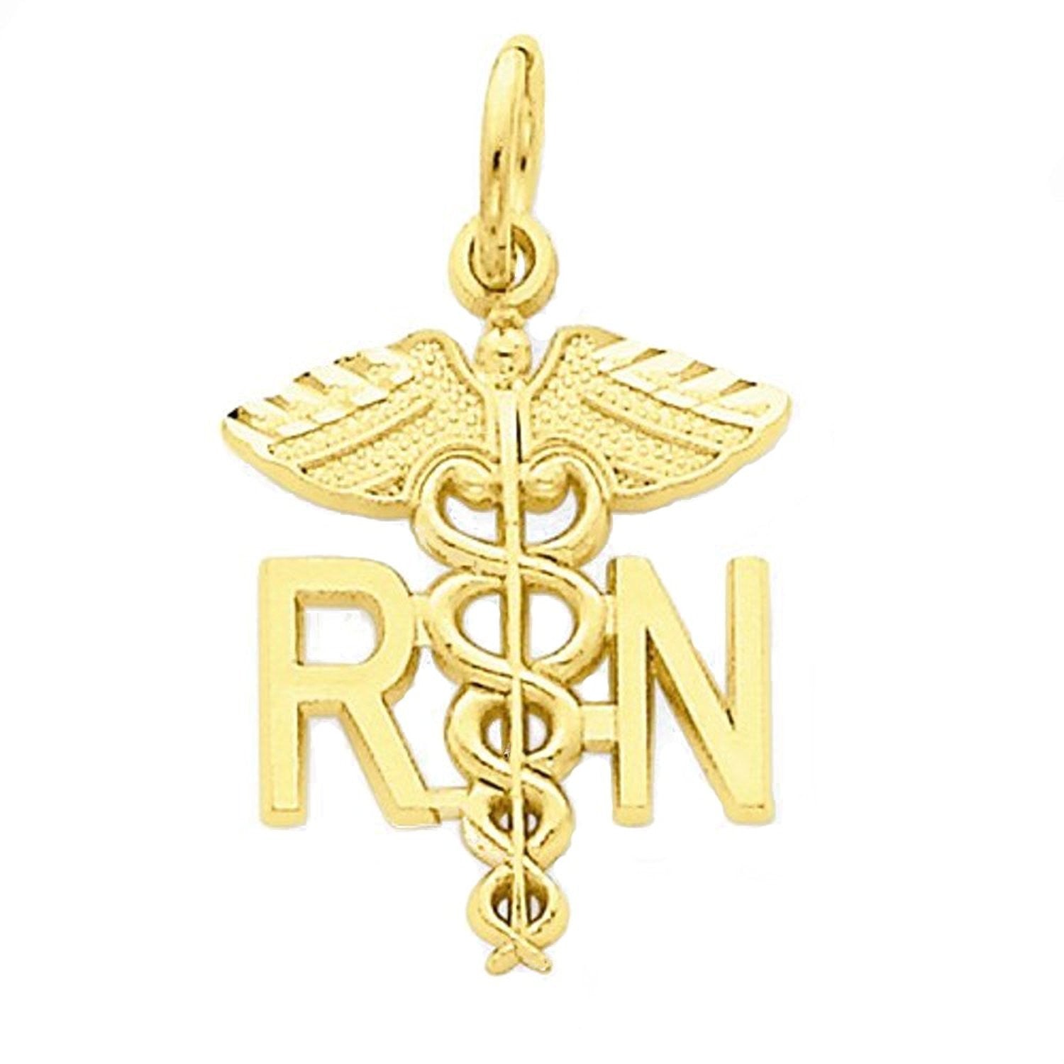 14k Yellow Gold RN Registered Nurse Pendant Charm - [cklinternational]