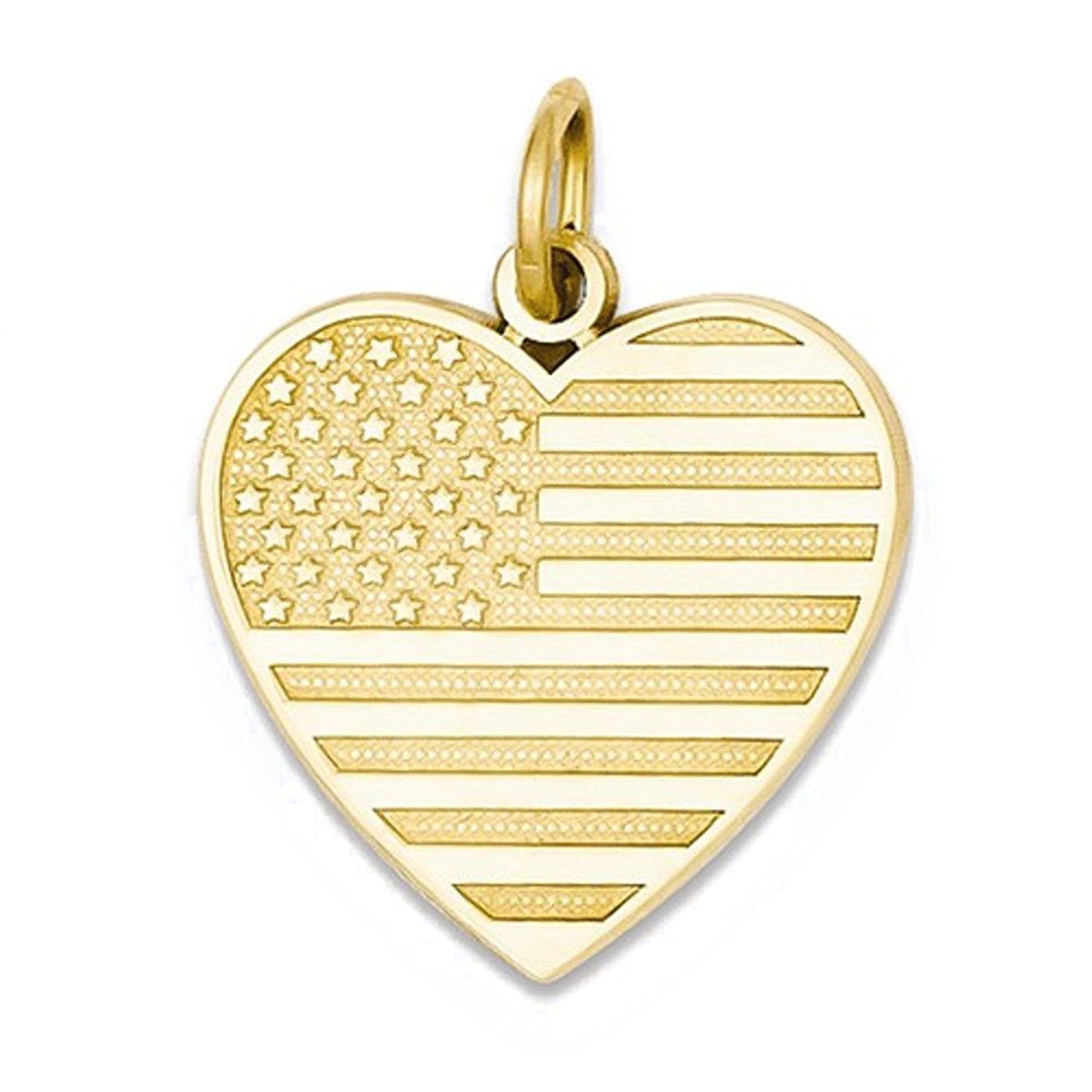 14k Yellow Gold USA American Flag Heart Pendant Charm - [cklinternational]
