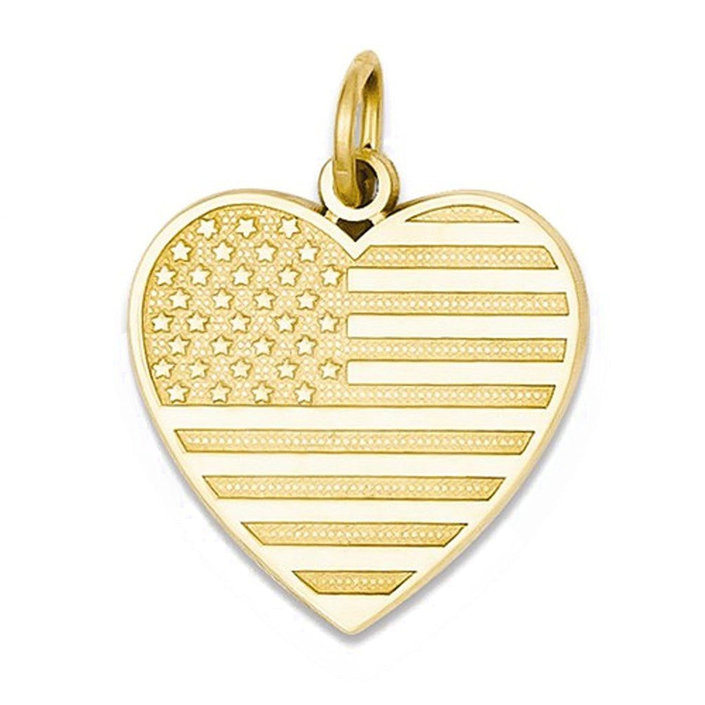 14k Yellow Gold USA American Flag Heart Pendant Charm - [cklinternational]